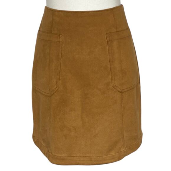 Maurices Womens Skirt 2 Brown Faux Suede Mini Pockets A Line Western Boho Chic - Picture 1 of 12